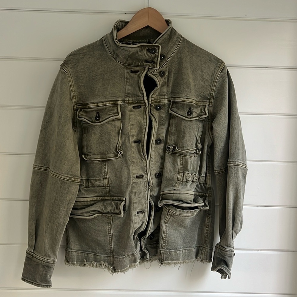 FREE PEOPLE Size XS Harley Washed Olive Green Military Jacket Olive